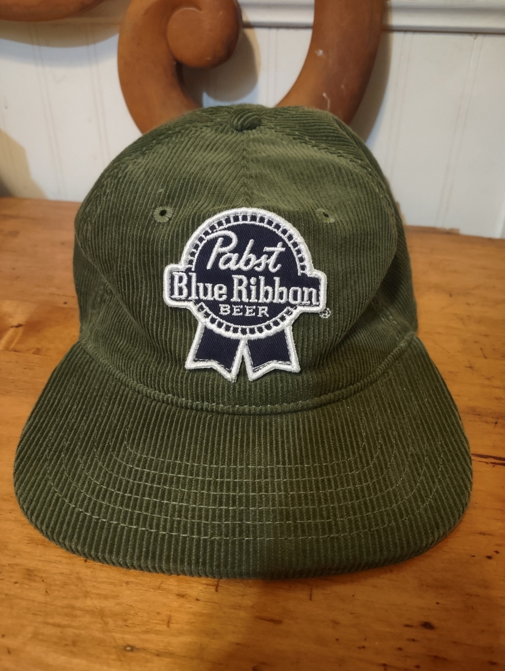 Pabst Blue Ribbon Olive Green Corduroy Cap